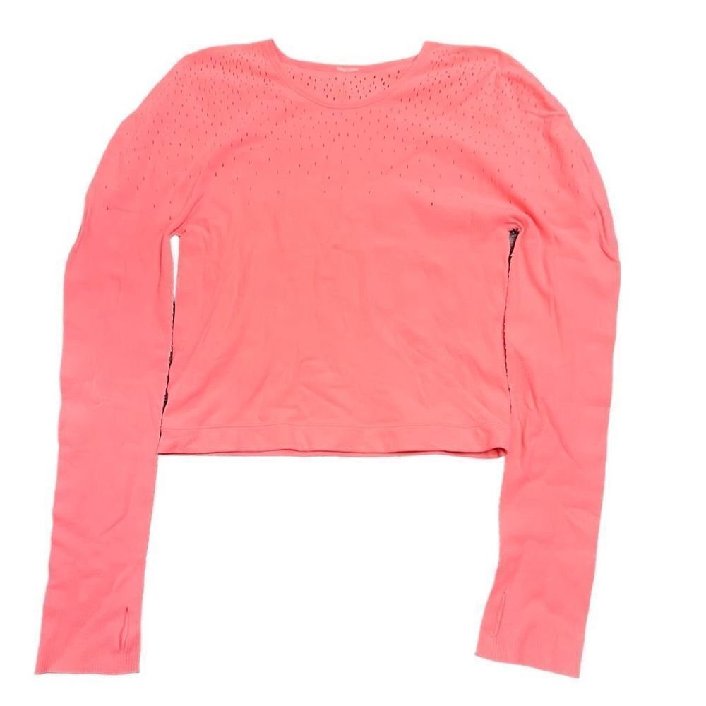 Fabletics Womens Cropped Long Sleeve Coral Workout Top Size Medium Active